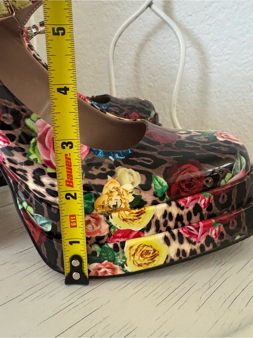 Betsey Johnson Size 8.5 Blondie Mary Jane Floral Leopard Platform Pumps Pinup - Picture 8 of 8